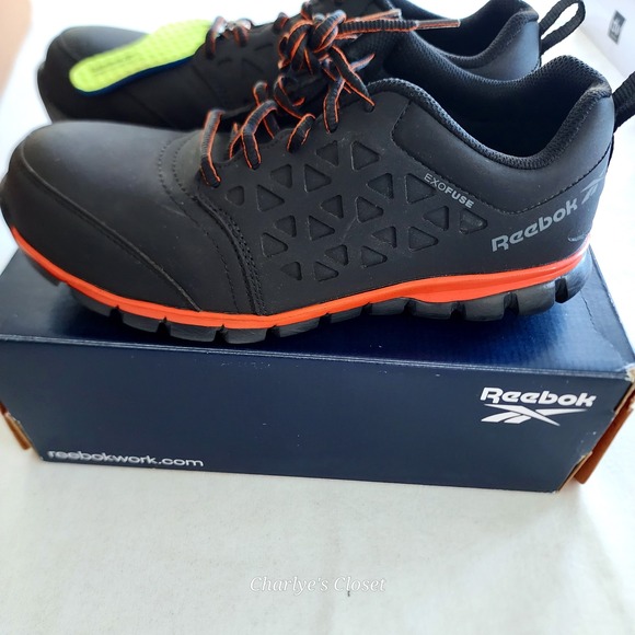 Reebok Sublite Cushion Blk/Orange‎ Comp Toe RB4050 Work Shoe USM-7W W-9W